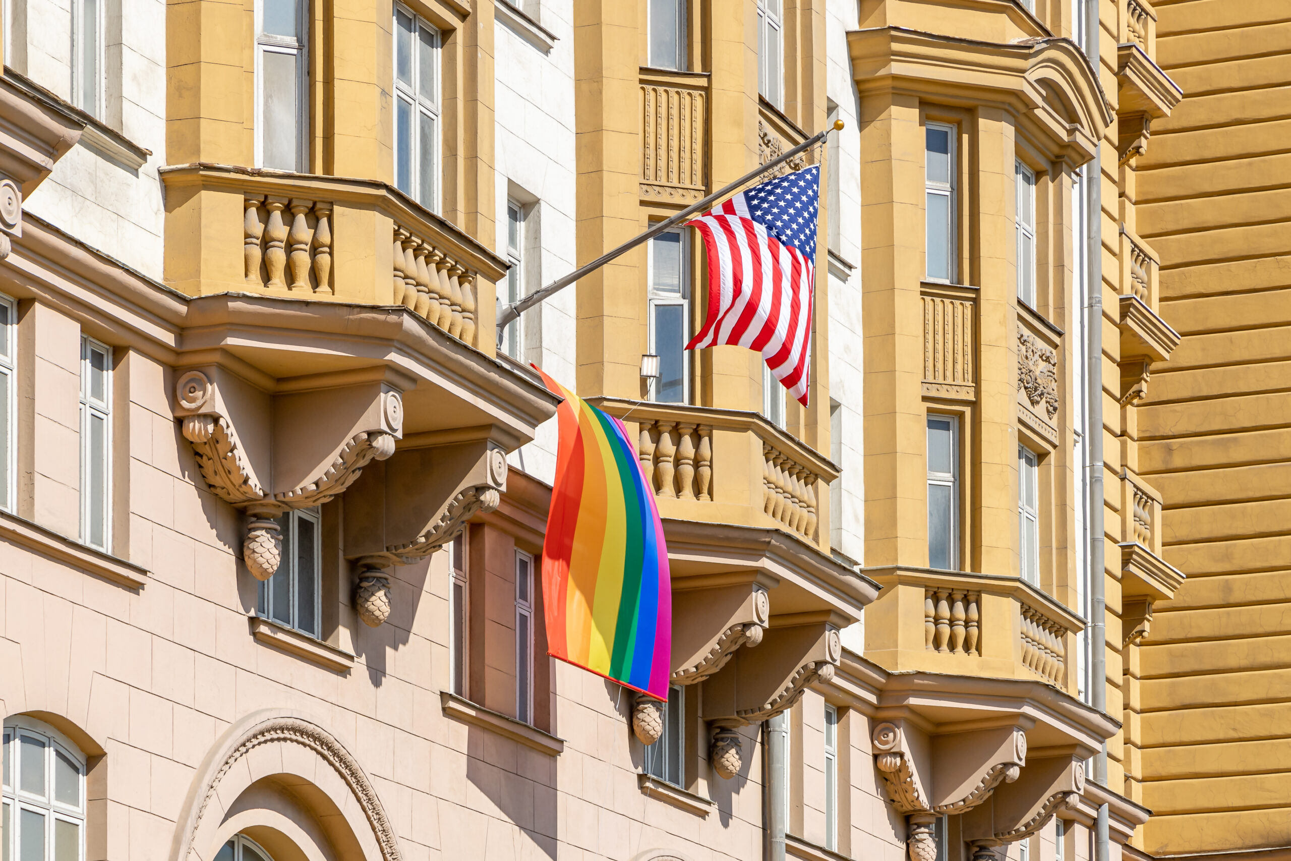 U.s.,Embassy,In,Moscow,Flies,Gay,Pride,Flag.,Flags,Of