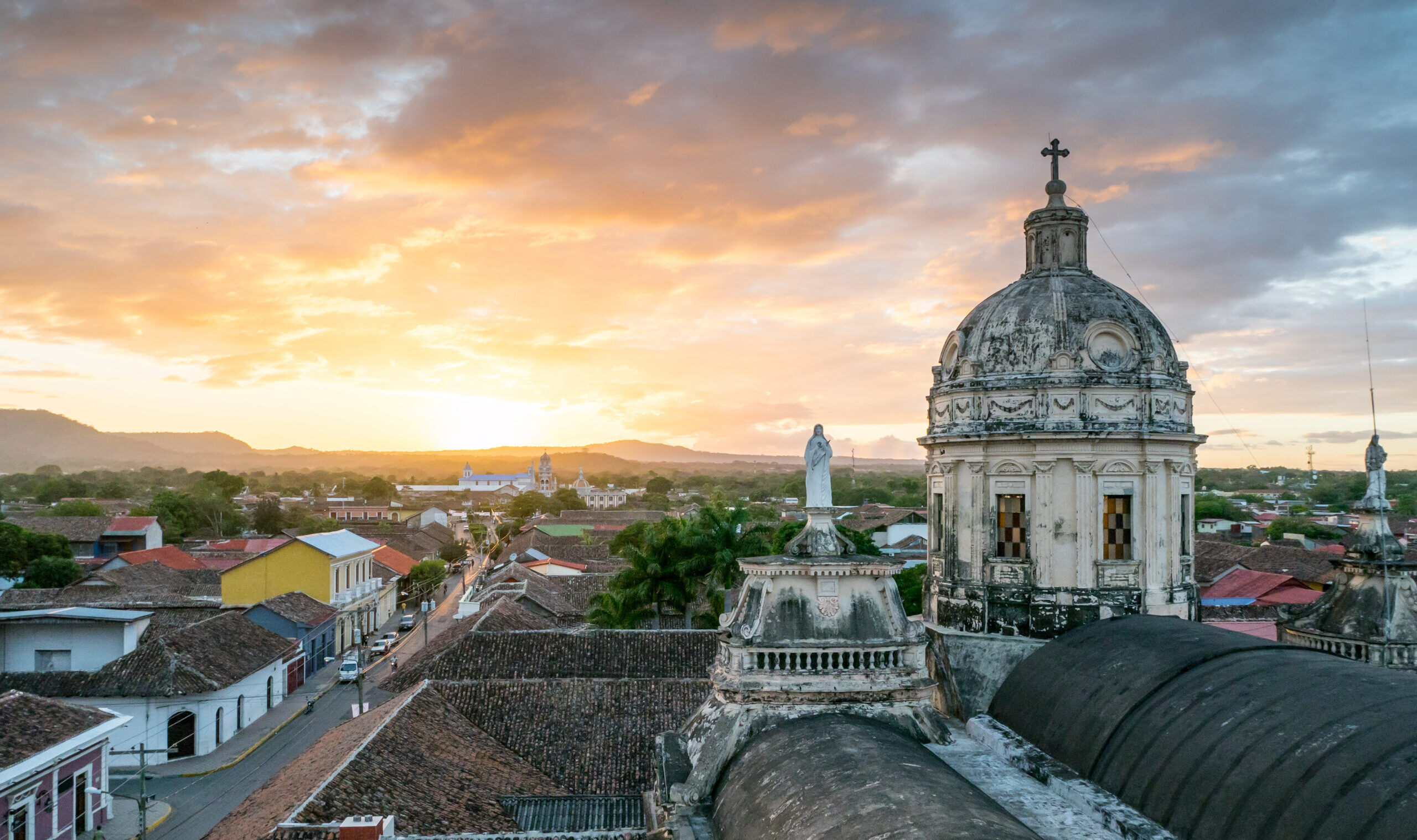 Sunset,In,Granada,With,A,Church,In,The,Background,,Nicaragua