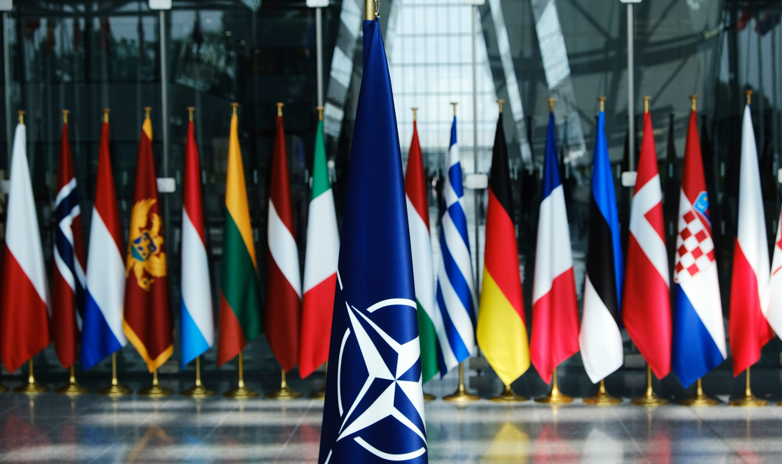 Flags',Of,Members,Of,Nato,At,The,Nato,Headquarters,In