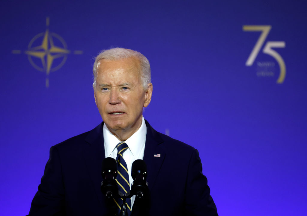 NextImg:Biden Delivers Defiant Message in Post–NATO Summit Presser