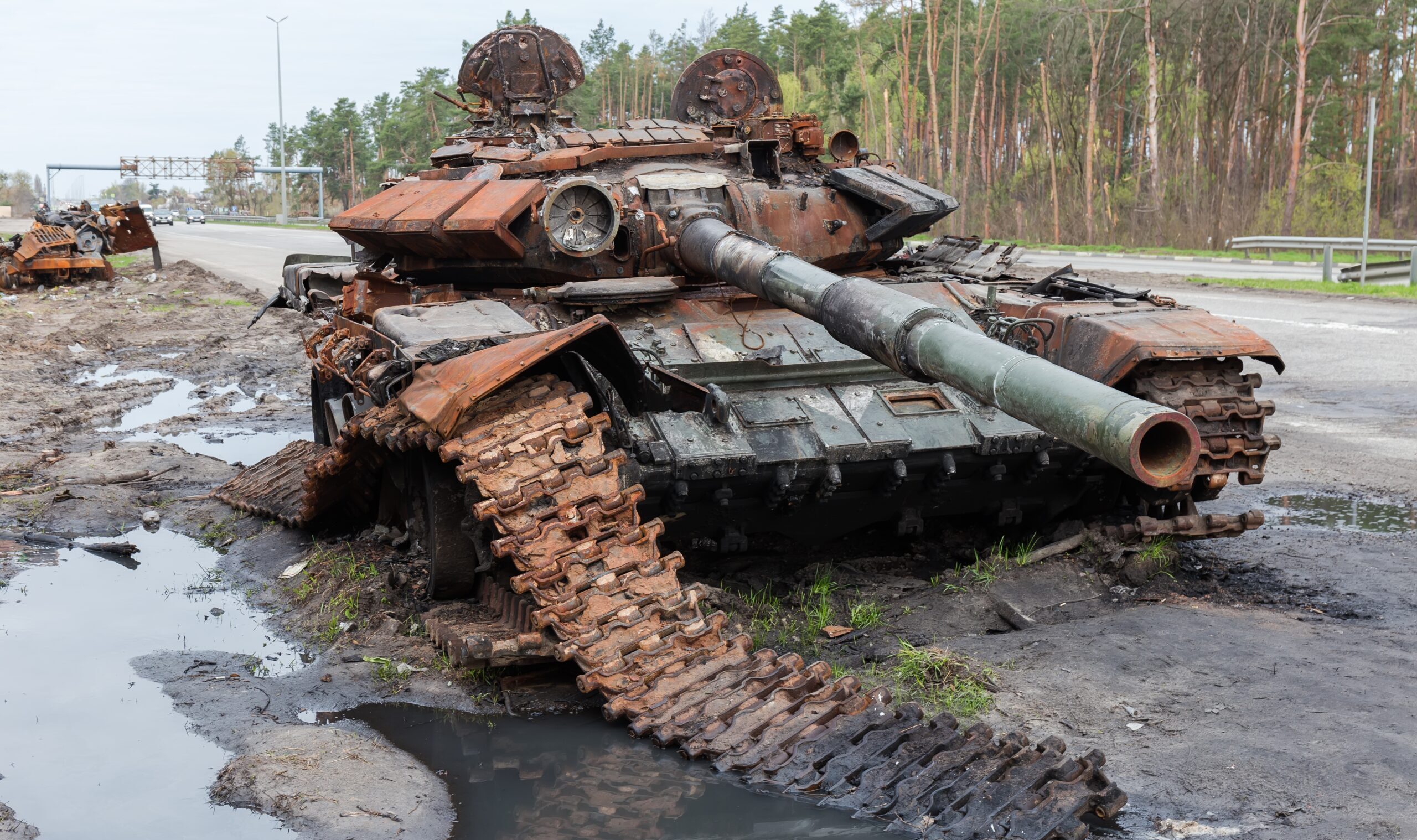 Russian,Battle,Tank,Which,Was,Destroyed,On,The,Roadside,Of