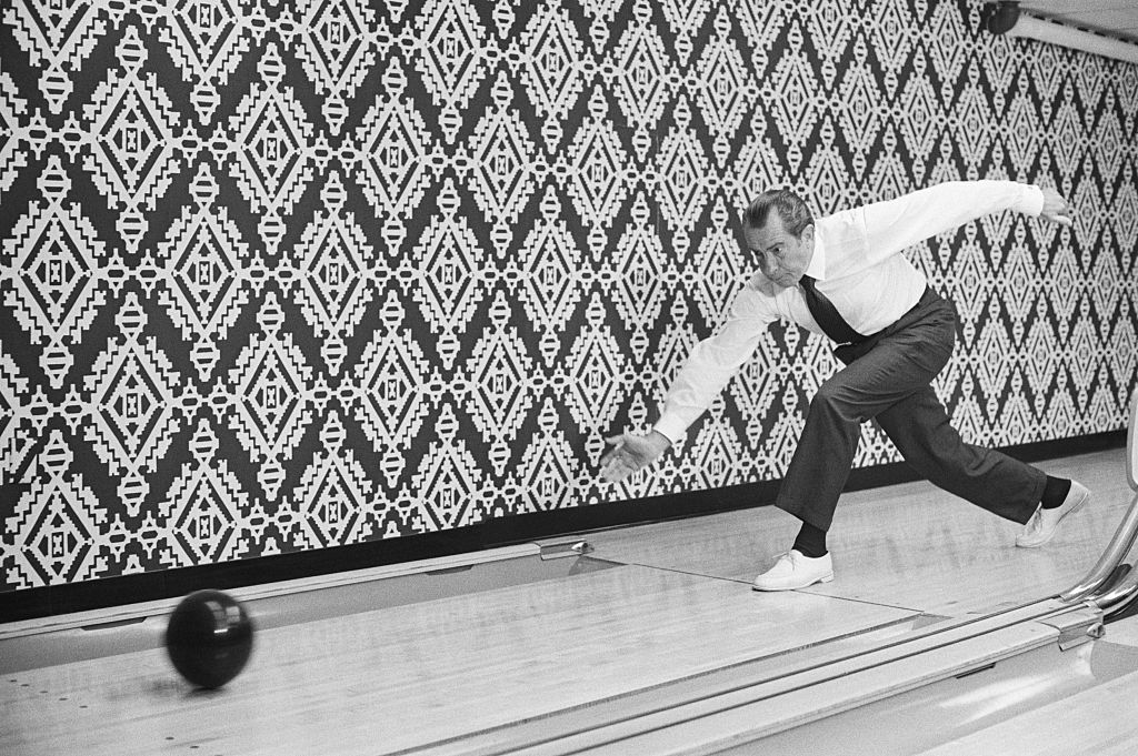 President Nixon Bowling in White House Lanes