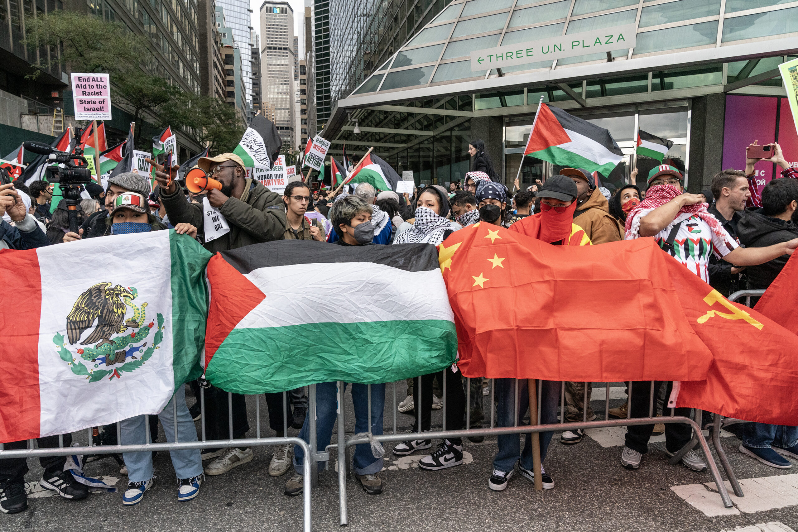 Israeli and Palestinian supporters rallied around 42nd
